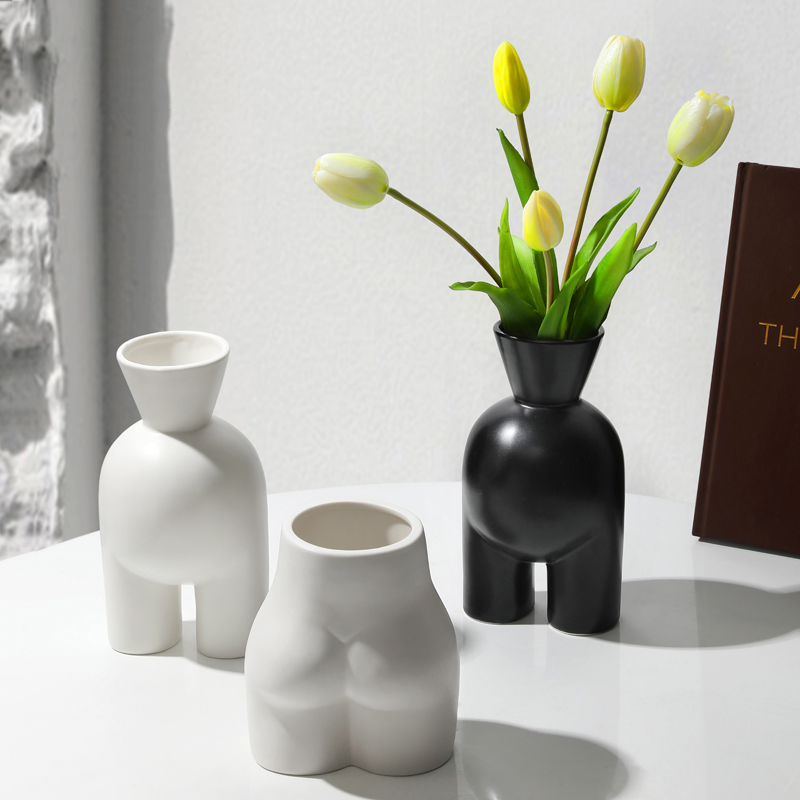 Niche imitation body art ceramic vase decoration living room flower arrangement decoration table drying flower high-end vase