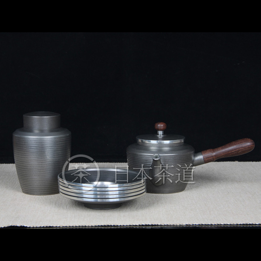 0 Japanese tea ceremony group Japanese tin-bottomed tin tea ceremony group One side handle urgently needs a tea can and a set of cup holders