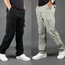 Summer large size overalls mens loose straight multi pocket thin casual pants sports outdoor mens long pants