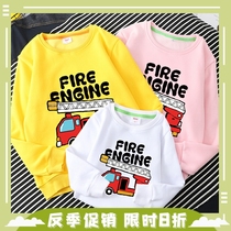 Fire truck Auto cartoon pro-loading single-sided necropolis for a family of three families with mother-daughter long sleeve T-shirt