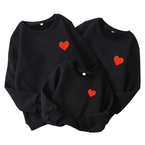 Fun parent-child clothing mother and daughter clothing spring and autumn style family of three loving sweatshirts pure cotton baby jumpsuits spliced ​​red