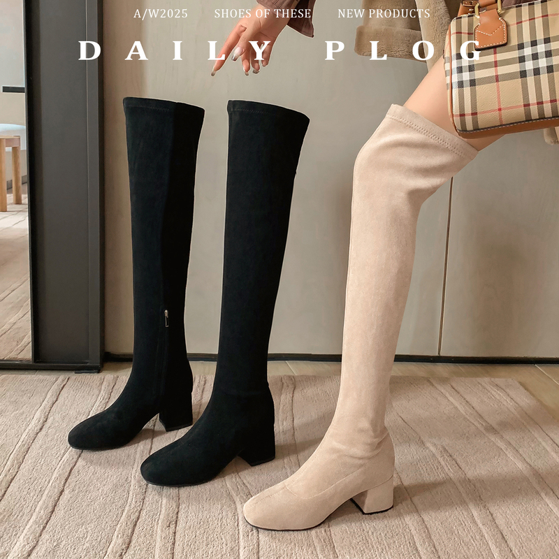 Plus-Size Women's Over-The-Knee Boots for Autumn and Winter, Wide Calf Long Boots, Thick Leg High Boots, Chunky Heel Over-The-Knee Boots, Large Size Women's Boots