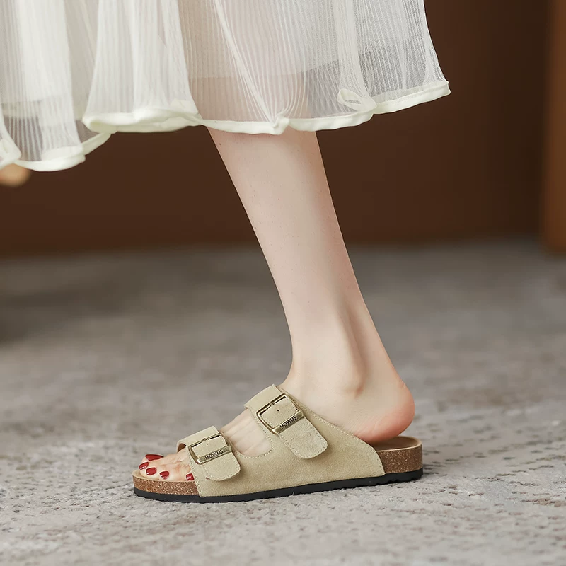 Сандалии Birkenstock из натуральной кожи для женщин, летняя верхняя одежда, с толстой подошвой, рыбацкие Birkenstock, полупрезентационные тапочки, плоские, большого размера, женские сандалии 41–43