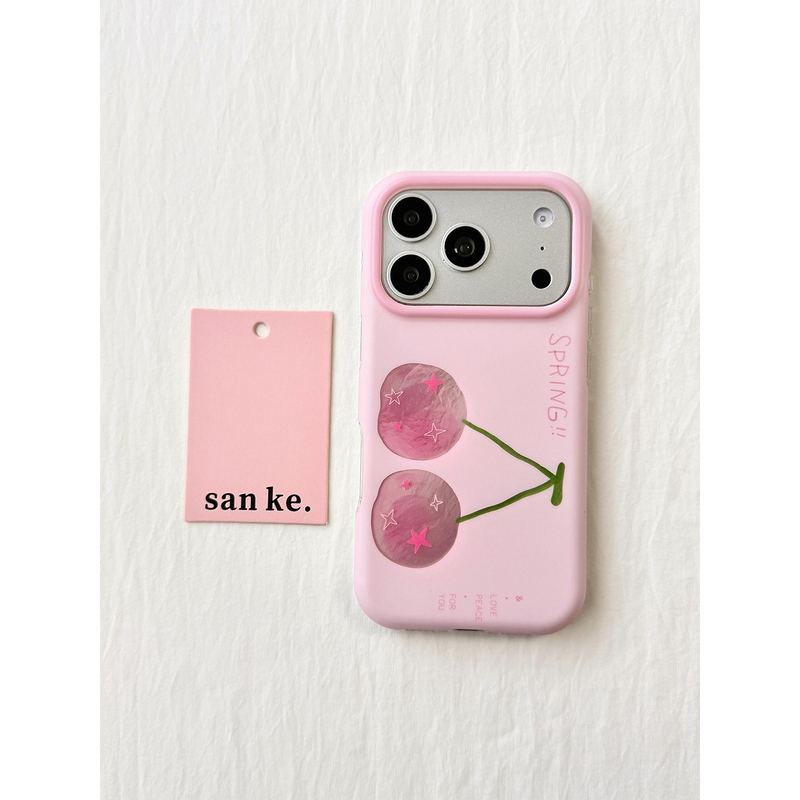 Dopamine Girl Pink Hollow Cherry Phone Case Suitable for iPhone 17 Pro Max, Niche and Popular, New Apple 16 Pro, Full Coverage for 15, 16 Pm Shockproof, 17 Women's Model, 17 Pro Unique and Super Pretty