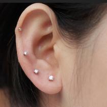 South Africa screw diamond stud earrings pure 18K gold rose gold Au750 small mini single four claw single drill ear bone nail