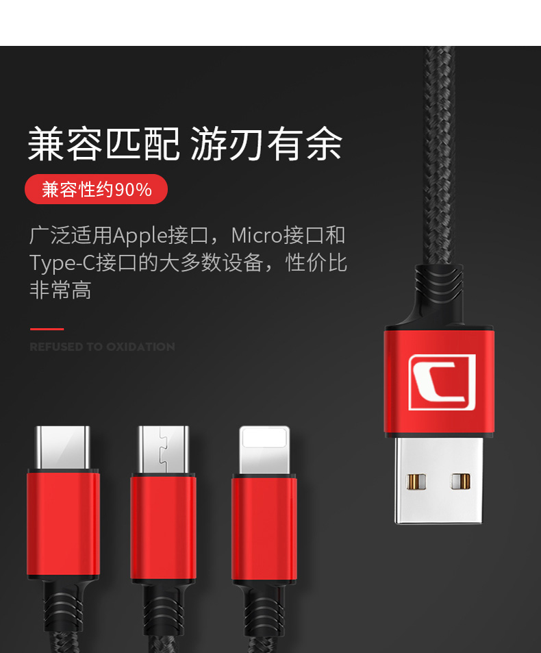 CIBOU 苹果/安卓/type-c 三合一 尼龙编织数据线 1.2m 图8