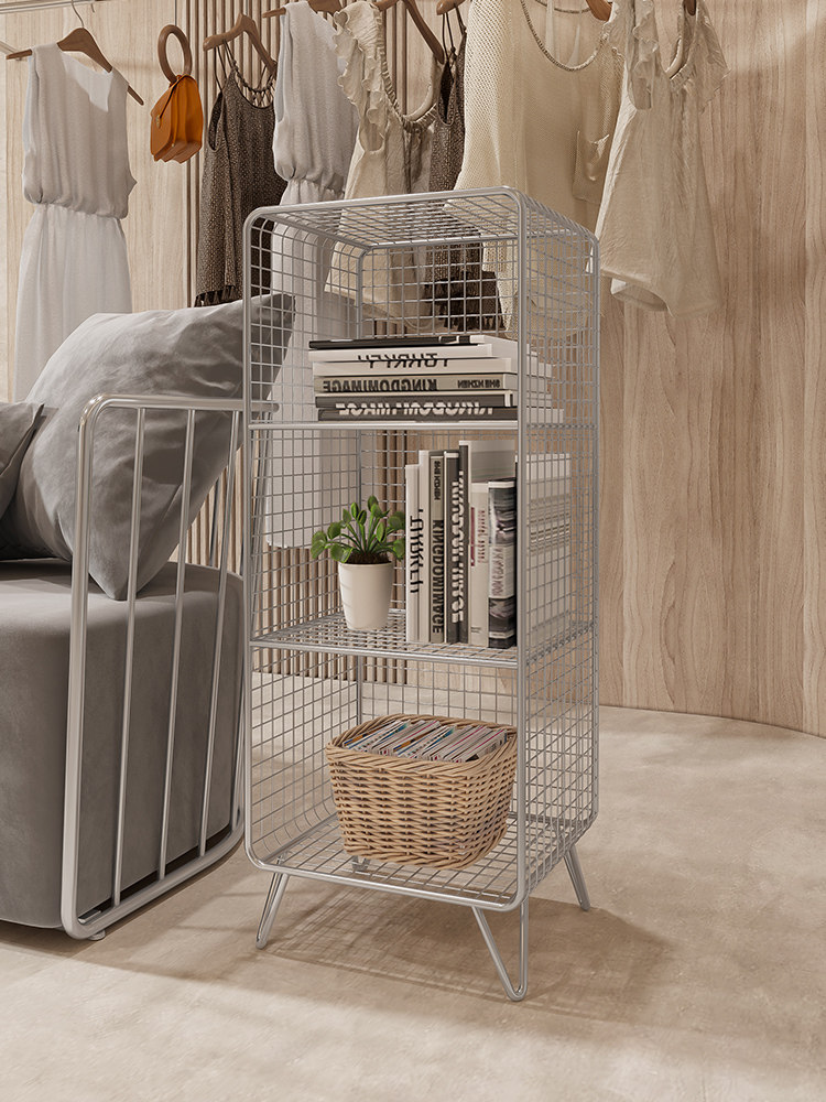 Bay window bookshelf cabinet wrought iron multi-layer balcony storage shelf floor-to-ceiling clothing store small simple storage shelf silver