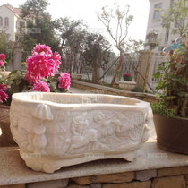 Stone carving fish tank stone carving flower pot antique stone carving old fish tank White Jade fish tank special flow stone trough