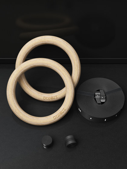 Doniuz Birch Wood Pull-Up Rings for Children and Adults, Home Fitness Wooden Pull-Up Bar