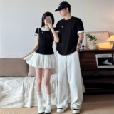 Tide, небольшая дизайнерская летняя парная одежда для влюбленных, футболка с коротким рукавом, комплект, тренд сезона, по фигуре