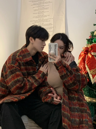 Ретро демисезонная куртка, шерстяное пальто, парная одежда для влюбленных, в американском стиле, оверсайз, изысканный стиль, увеличенная толщина