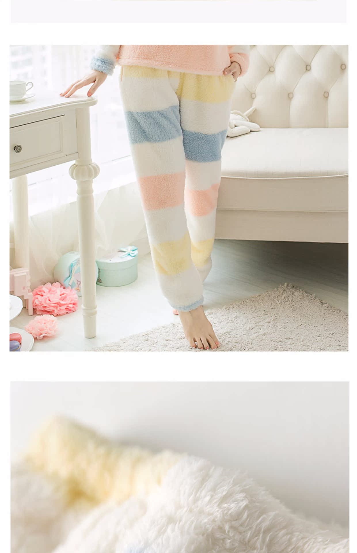 Mùa thu và mùa đông phụ nữ flannel kích thước lớn cộng với nhung dày pyjama quần lông cừu san hô quần ngọt ngào quần thường nhà bộ mặc nhà