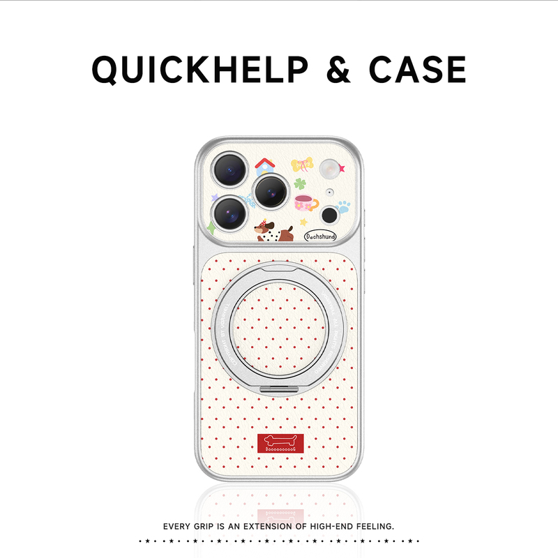 Red Polka Dot Cartoon Dachshund Suitable for Apple 17 Pro Max Phone Case iPhone 16 Pro New Model 15 Pm Full Protection Anti-Drop 14 Rotating Magnetic Stand Protective Cover 13 High-End Feel Air Female Model