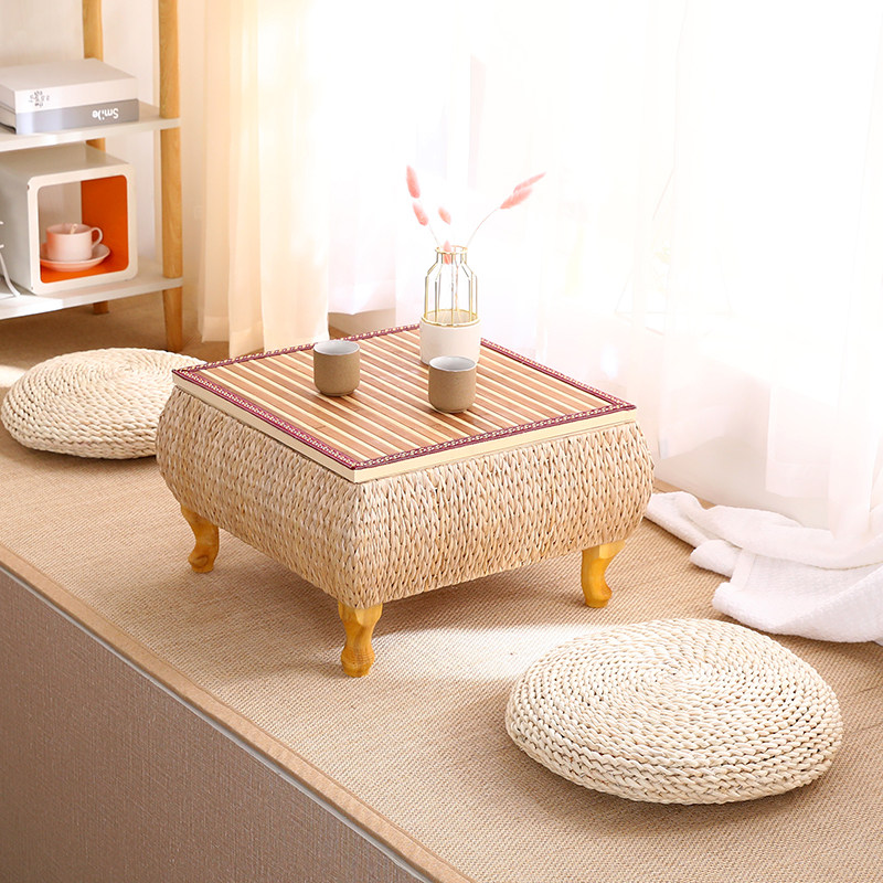 Straw storage bay window small tea table Tatami tea table small table Japanese style window sill tea table Kang table low table bay window table