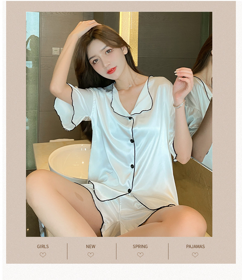 Летняя шелковая пижама, тонкие шорты, шелковый кардиган, комплект, короткий рукав, 2025 года 