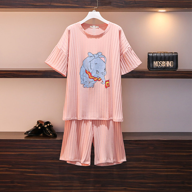 Extra large pajamas women's summer short-sleeved cotton suit loose plus fat plus fat MM200 catties home service cotton