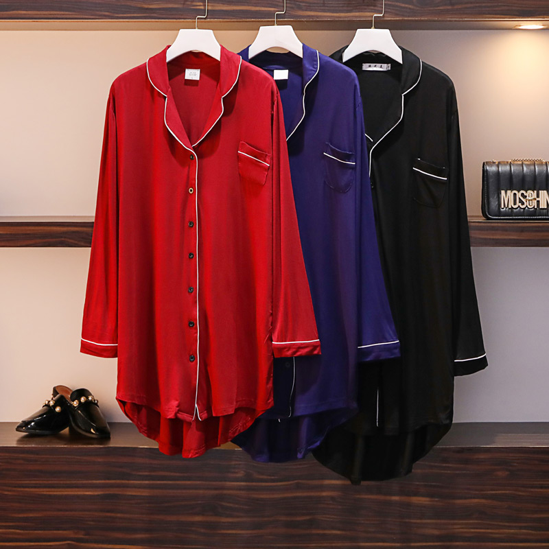 Nightdress women's spring and autumn long-sleeved modal cotton plus size loose fat MM sexy pajamas fat sister 200 catties