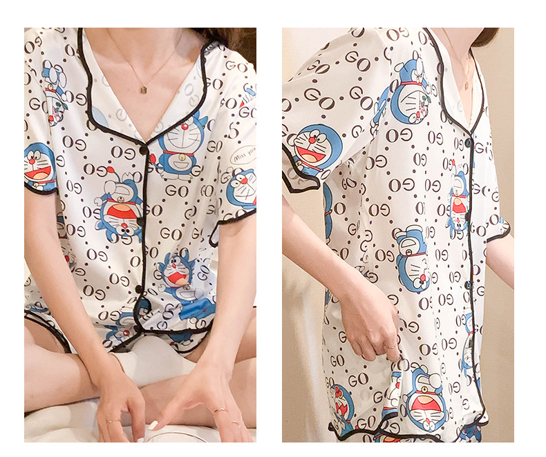 Летняя шелковая пижама, тонкие шорты, шелковый кардиган, комплект, короткий рукав, 2025 года 