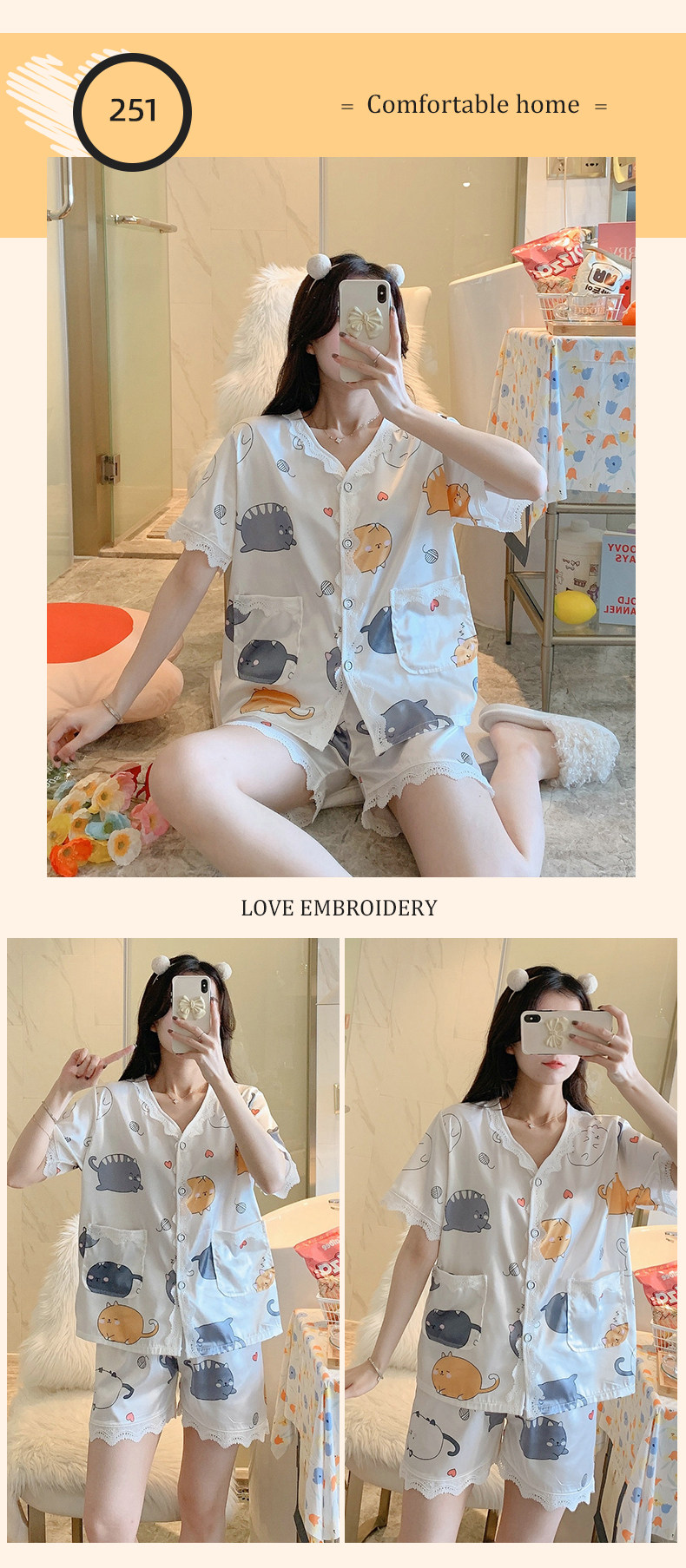 Летняя шелковая пижама, тонкие шорты, шелковый кардиган, комплект, короткий рукав, 2025 года 