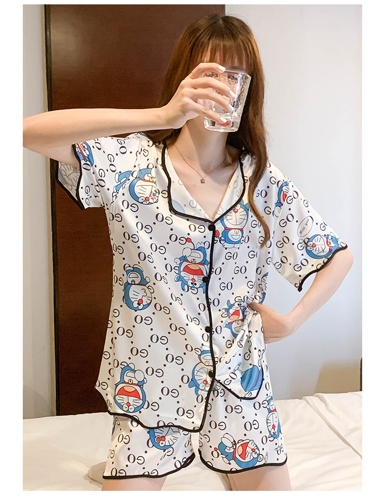 Летняя шелковая пижама, тонкие шорты, шелковый кардиган, комплект, короткий рукав, 2025 года 