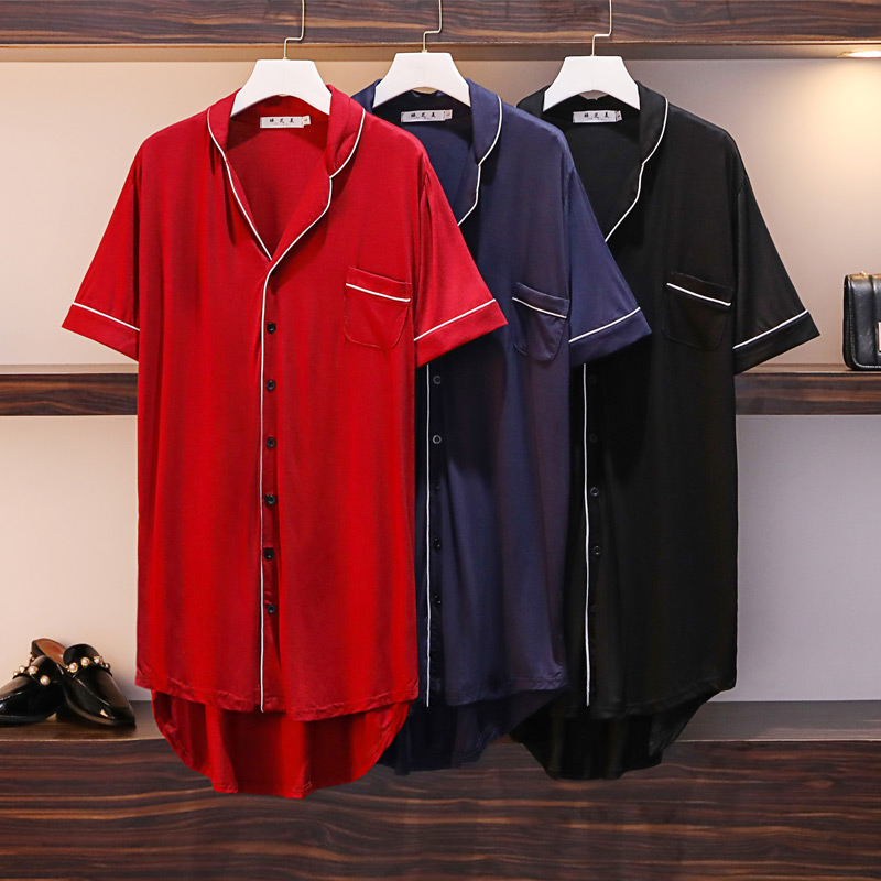 Sexy shirt sleeping dress summer short sleeve Model pure cotton loose plus fat MM200 pregnant women's pajamas