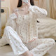 ພາກຮຽນ spring ແລະດູໃບໄມ້ລົ່ນ 2022 New Floral Pajamas ແມ່ຍິງຍາວເສອແຂນຝ້າຍບໍລິສຸດອິນເຕີເນັດສະເຫຼີມສະຫຼອງແບບ Sexy Suspenders ສີ່ສິ້ນຊຸດ Summer Home Clothes