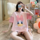 Хлопковая летняя пижама, тонкие шорты для школьников, мультяшный комплект, 2024 года, короткий рукав, большой размер