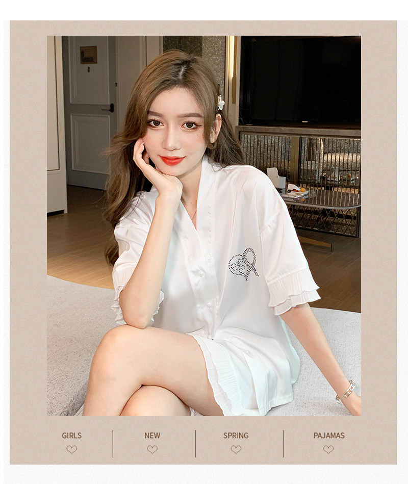 Летняя шелковая пижама, тонкие шорты, шелковый кардиган, комплект, короткий рукав, 2025 года 