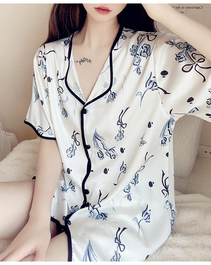 Летняя шелковая пижама, тонкие шорты, шелковый кардиган, комплект, короткий рукав, 2025 года 