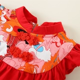 Летний детский красный комбинезон для девочек, боди, платье, китайский стиль, наряд на выход