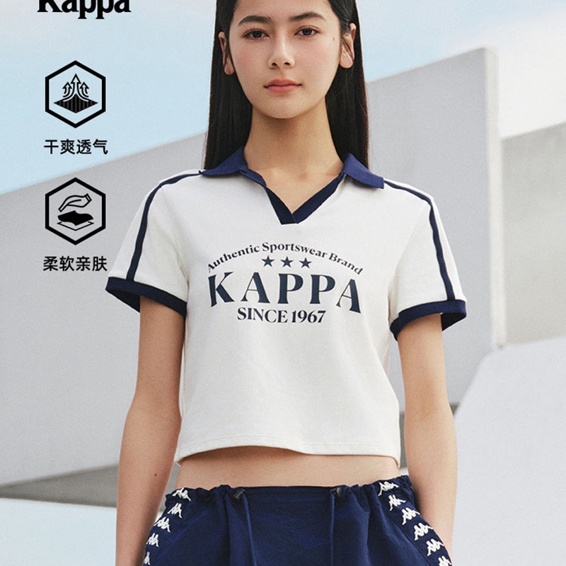 Kappa Back-To-Back Sports Short-Sleeved T-Shirt for Women, Summer New Casual Short Polo Shirt Half-Sleeve K0F42Pd01