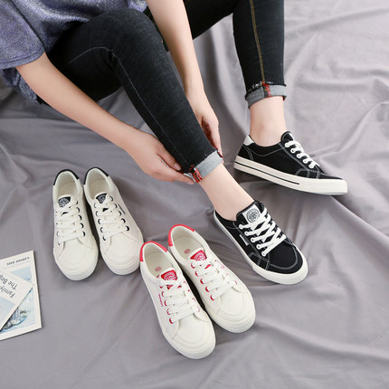 人本帆布鞋女春季新款小黑鞋学生韩版街拍小白