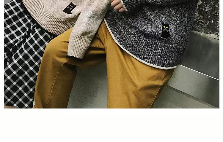 Những người yêu thích 7CB mặc áo len thêu cổ nửa mùa đông Nhật Bản thời trang retro ấm áp nam và nữ cơ sở đan áo len cardigan nam