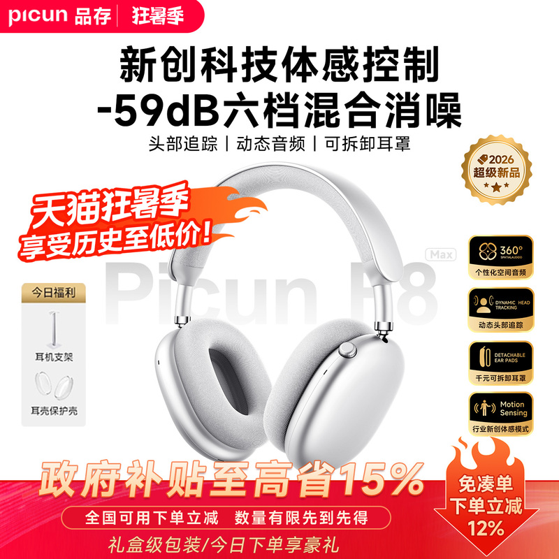 Pincon F8Max Over-Ear Headphones Ai Noise Reduction Wireless Bluetooth Gaming Headset Computer Wired Compatible with Apple