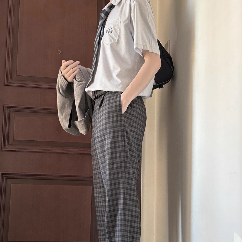 【Pantevilla】Akihara Dk Uniform Suit Pants for Men, Japanese School Style, Straight Loose Casual Pants