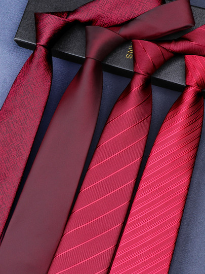 Red Tie for Men, No Need to Tie, Wedding Business Groom Zipper Style Lazy Formal Wear Men's Hand-Tied Burgundy Wedding Suit