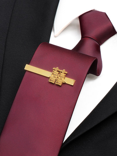Red Tie for Men, Knot-Free Burgundy Zipper, High-End Wedding Formal Wear, Hand-Tied Suit for Business