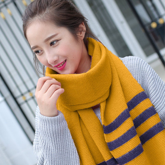 Autumn and Winter Korean Style Striped Knitted Imitation Cashmere Long Warm Shawl Scarf for Men and Women, Thickened for Cold Protection Wj31