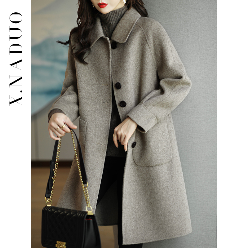High-End Natural Color Double-Sided Wool Coat for Women, Mid-Length, Handmade, with a Sense of Sophistication, 2025 Autumn and Winter, Petite Woolen Coat