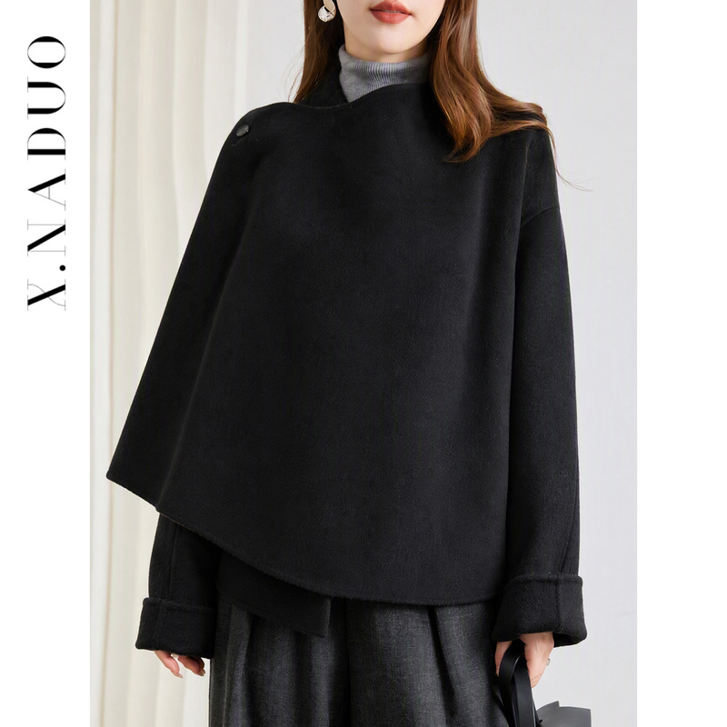 2026 Autumn New Style High-End Black Stylish Double-Sided Wool Coat for Women, Loose and Fashionable Mid-Length Woolen Coat Trendy 2026 Autumn New Style High-End Black Stylish Double-Sided Wool Coat for Women, Loose and Fashionable Mid-Length Woolen Coat Trendy
