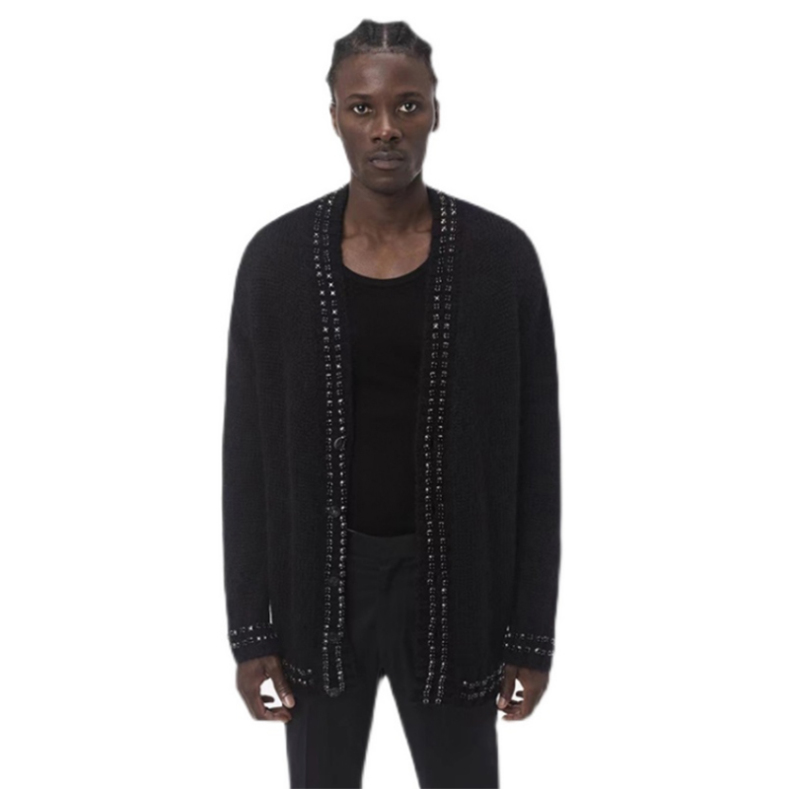 High Street European and American Fashion 26Slp Chanel-Style Rhinestone Knit Cardigan Wool Sweater Unisex Autumn and Winter High Quality