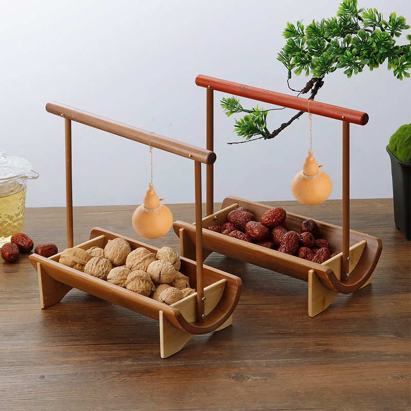 Natural Bamboo Portable Fruit Basket Carbon Bamboo Base Basket Snack Snack Basket Chinoiserie Storage Dried Fruit Tea Snack Fruit Basket