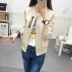 Áo khoác da nữ ngắn bằng da PU mùa xuân và mùa thu mới của phụ nữ thời trang hoang dã Áo dài tay cổ tròn bằng da áo khoác da dáng dài Quần áo da