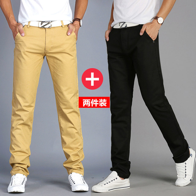 Summer casual pants men's straight slim trousers men's thin cloth pants loose youth spring and autumn pure cotton version Korean