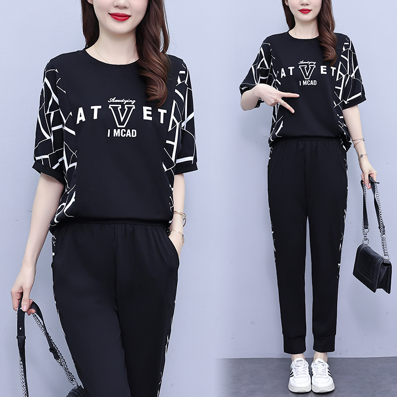 Casual Sports Suit for Women, Summer Outfit for Mom, Stylish and Fashionable, 2026 Summer New Style, Plus Size, Sweatshirt Two-Piece Set
