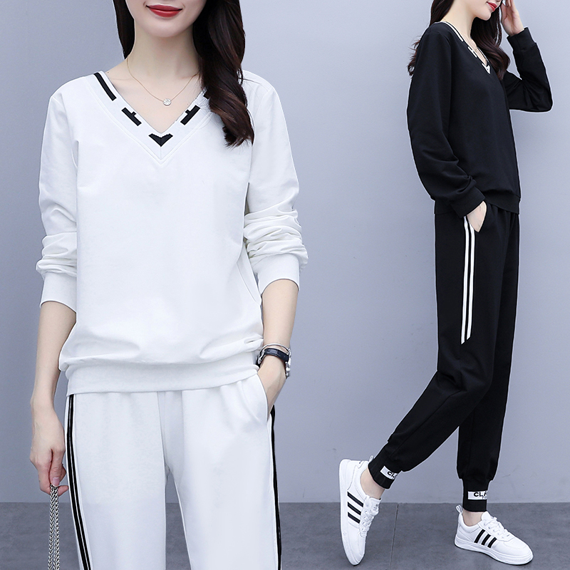 Large size women's clothing 2022 spring autumn new casual sports suit women Summer Fat younger sister Less age Slim Fashion fashion