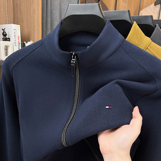 汤米纯色秋冬拉链卫衣外套男士休闲保暖立领内搭双面德绒打底开衫