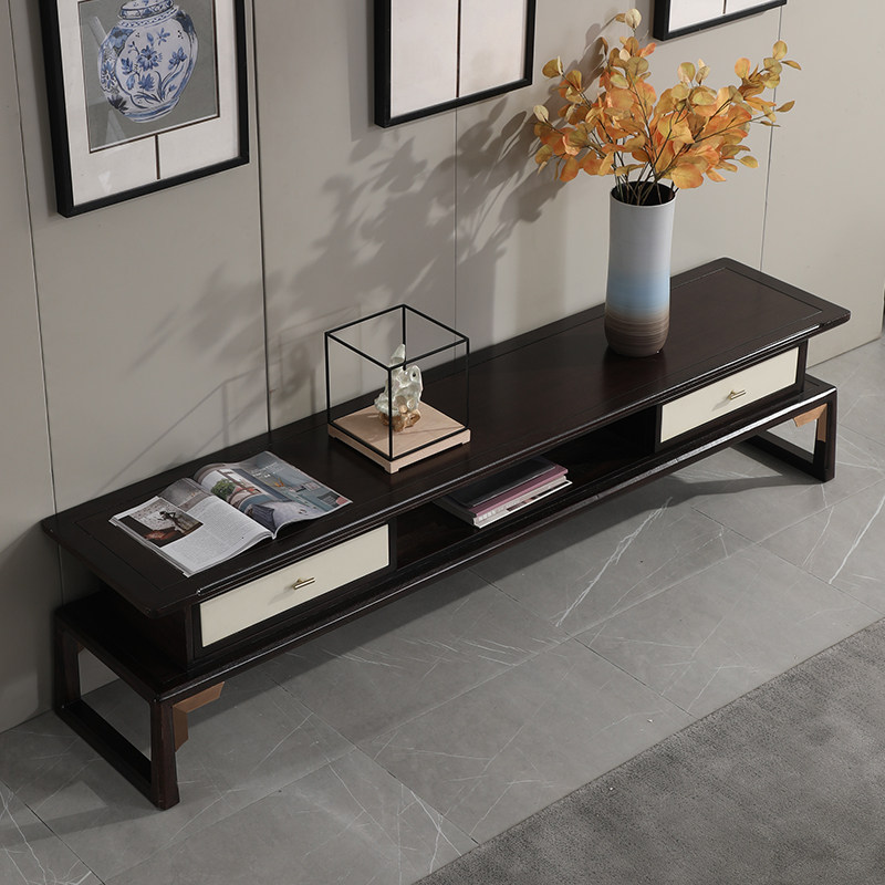 New Chinese style solid wood TV cabinet Zen light luxury large and small ash wood locker modern floor cabinet living room furniture