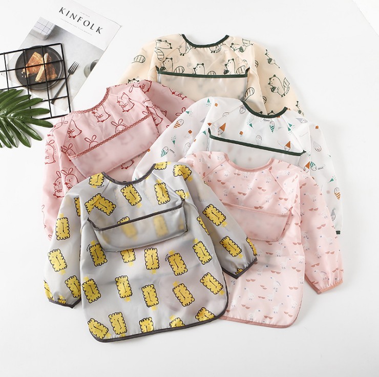 Children's bib light and waterproof long sleeve anti-dress baby eating surrounding pocket for children eating and eating surrounding pocket no sleeve baby protective clothing