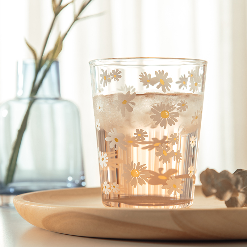 Home Day Style Daisy Glass Cups Ins Cute Fresh Water Cup Teacup Juice Cups Creative Mesh Red Heat Resistant Cups